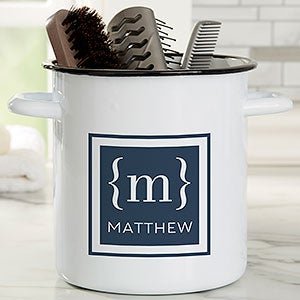Classy Monogram Personalized Enamel Jar - Accessory Holder