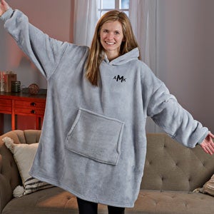 Classic Comfort Personalized Grey Oversized Huggie Hoodie Blanket - #31187-G