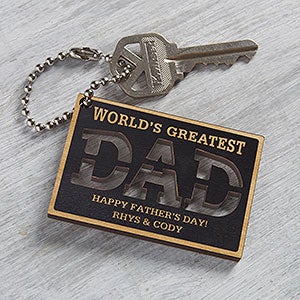 World's Greatest Dad Personalized Black Stain Wood Keychain