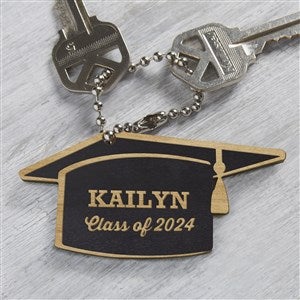 Graduation Cap Personalized Black Poplar Wood Keychain