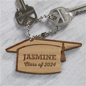 Graduation Cap Personalized Natural Wood Keychain