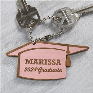 Graduation Cap Personalized Pink Stain Wood Keychain