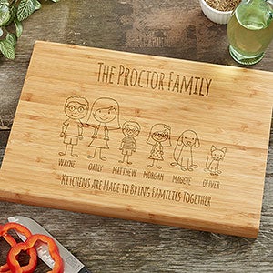 Stick Figure Family Personalized Bamboo Cutting Board - 10x14