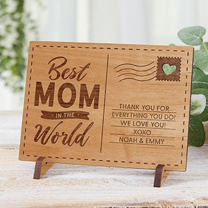 Best Mom In The World Personalized Natural Wood Postcard