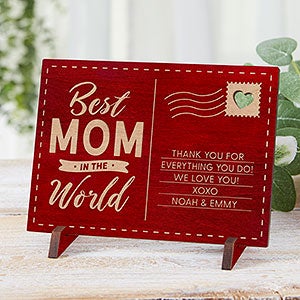Best Mom In The World Personalized Red Wood Postcard