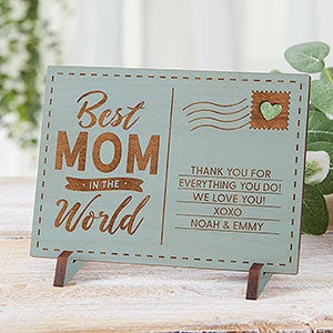 Best Mom In The World Personalized Blue Stain Wood Postcard
