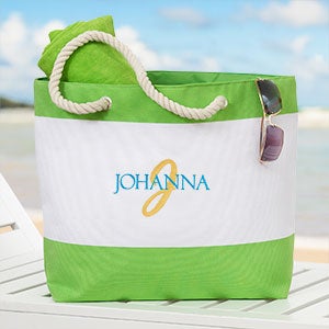 Playful Name Embroidered Green Beach Tote