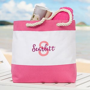 Playful Name Embroidered Pink Beach Tote