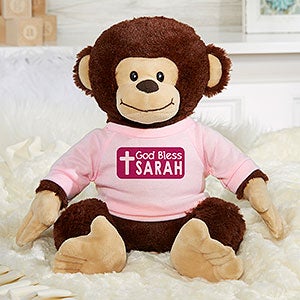 God Bless Personalized Plush Monkey- Pink