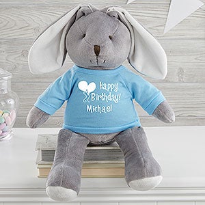 Personalized Plush Bunny - Happy Birthday - Grey