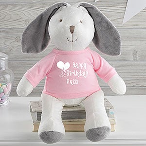 Personalized Plush Bunny - Happy Birthday - White