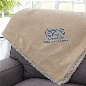 Officially Retired Embroidered 50x60 Tan Sherpa Throw