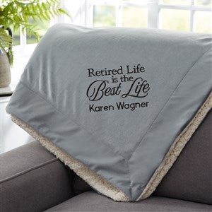 Retired Life Embroidered 60x72 Grey Sherpa Blanket