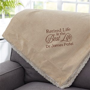 Retired Life Embroidered 50x60 Tan Sherpa Blanket