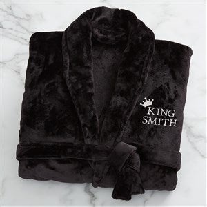 King and Queen Wedding Embroidered Luxury Fleece Robe - Black