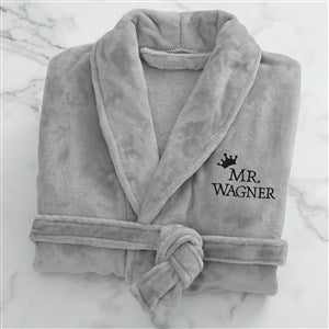 King and Queen Wedding Embroidered Luxury Fleece Robe - Grey