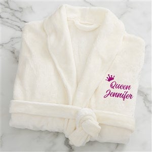 King and Queen Wedding Embroidered Luxury Fleece Robe - Ivory