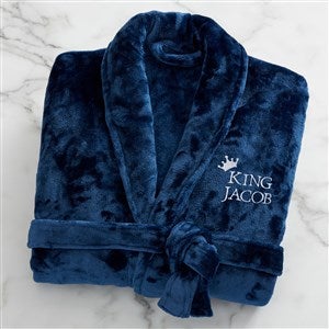 King and Queen Wedding Embroidered Luxury Fleece Robe - Navy