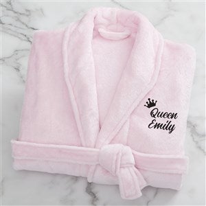 King and Queen Wedding Embroidered Luxury Fleece Robe - Pink