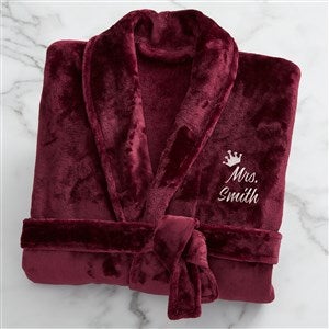 King and Queen Wedding Embroidered Luxury Fleece Robe - Maroon