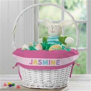 Girl's Colorful Name Personalized White Wicker Easter Basket
