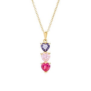 Custom Heart Birthstone Gold Necklace - 3 Stones