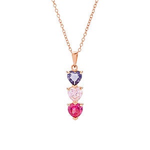 Custom Heart Birthstone Rose Gold Necklace - 3 Stones
