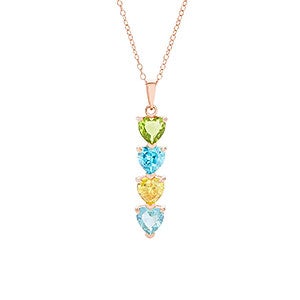 Custom Heart Birthstone Rose Gold Necklace - 4 Stones