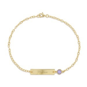 Engraved Bezel Set Birthstone Name Bracelet - Gold
