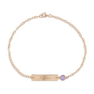 Engraved Bezel Set Birthstone Name Bracelet - Rose Gold