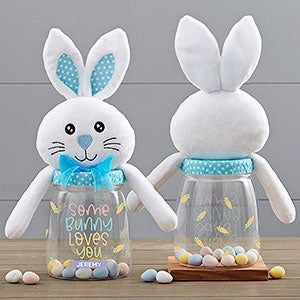 Some Bunny Loves You Personalized Easter Bunny Candy Jar - Blue