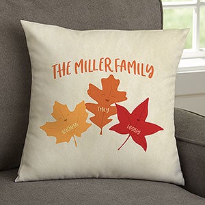 Fall Family Leaf Character Personalized 14x14 Velvet Throw Pillow