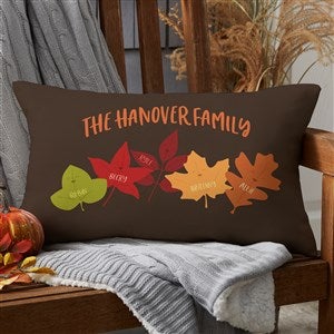 Fall Family Leaf Character Personalized Lumbar Outdoor Throw Pillow - 12x22
