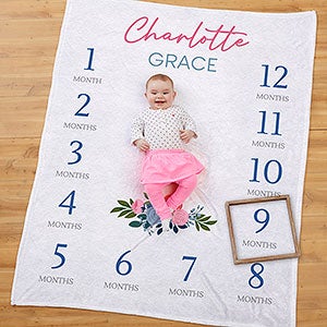 Blooming Baby Girl Personalized Milestone Fleece Blanket