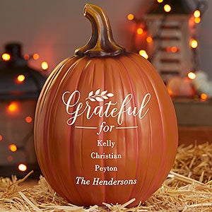 Grateful For Personalized Family Pumpkin - Large Orange