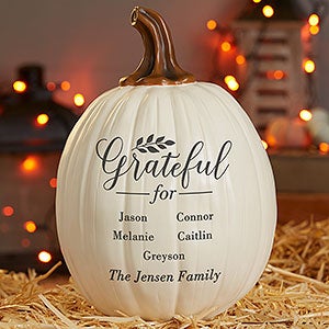 Grateful For Personalized Family Pumpkin - Large Cream