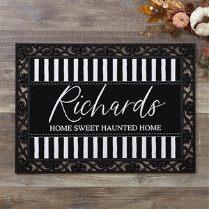 Spellbinding Stripes Personalized Black & White Halloween Doormat 18x27