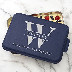 Lavish Last Name Personalized Cake Pan with Navy Lid