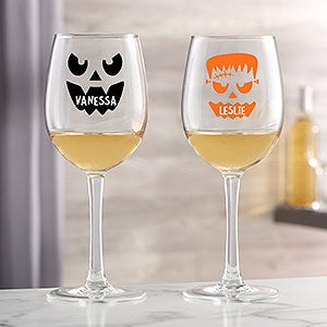 Jack-o'-Lantern Halloween Personalized 12oz White Wine Glass