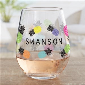 Pineapple Party Personalized Unbreakable Tritan Stemless Wine Glass