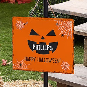 Jack-o'-Lantern Faces Personalized Halloween Outdoor Slate Sign
