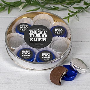 Best Dad Ever Large Tin with 8 Chocolate Covered Oreo Cookies Silver