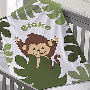 Jolly Jungle Monkey Personalized 30x40 Fleece Baby Blanket
