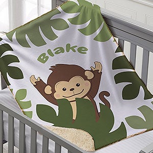 Jolly Jungle Monkey Personalized 30x40 Sherpa Baby Blanket