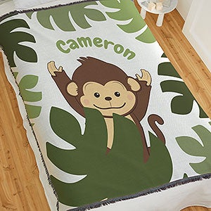 Jolly Jungle Monkey Personalized 56x60 Woven Baby Throw