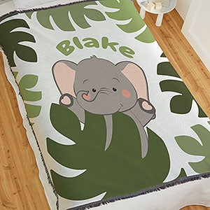 Jolly Jungle Elephant Personalized 56x60 Woven Baby Throw