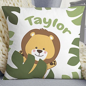 Jolly Jungle Lion Personalized 18x18 Baby Throw Pillow