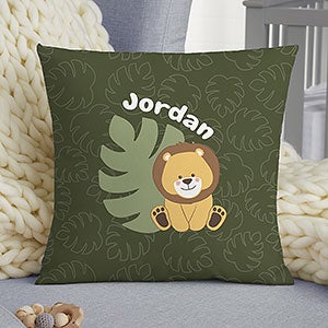 Jolly Jungle Lion Personalized 14x14 Baby Throw Pillow