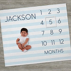 Delicate Stripe Baby Boy Personalized Milestone Blanket