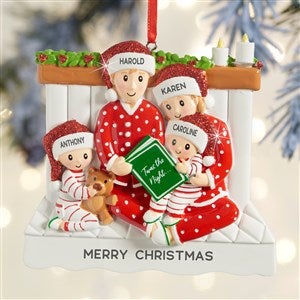 Personalized Story Time Family Ornament - 4 Names Light Skin Tone - Christmas Gifts